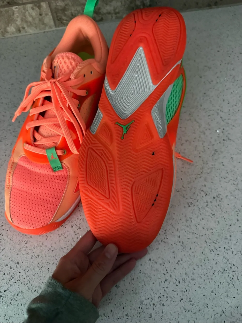Jordan Men's Neon Orange Athletic Sneakers with Green Accents